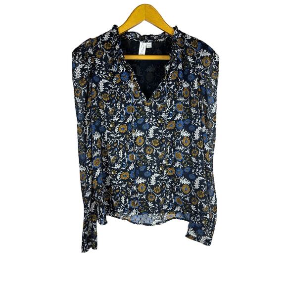 JOIE Swiss Dot Floral Print Ruffled Split Tie Neck Blouse Sz XS - Picture 1 of 7